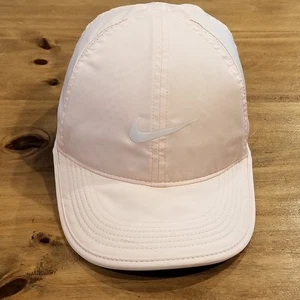 Nike Featherlight Hat Cap Womens Pink White Swoosh Running Golf Tennis One Size - Picture 1 of 9