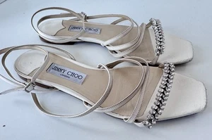 JIMMY CHOO Maesie Embellished Rhinestones Leather Strap Sandals Shoe 39.5 *Flaws - Picture 1 of 8