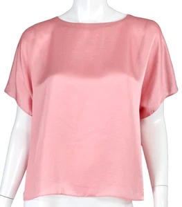 PETER COHEN Blusa manica corta rosa salmone chiaro crepe boxy L - Foto 1 di 7