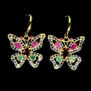 925 Sterling Silver Earrings Marquise Citrine Emerald Ruby Gemstone Jewelry - Picture 1 of 13