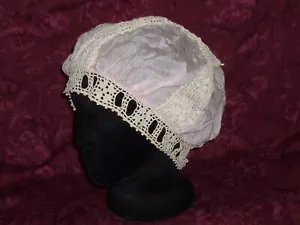 Antique c1900s Cap Edwardian Night Boudoir Dust Cap Bonnet Silk-Handmade Crochet - Picture 1 of 6
