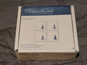 Pampered Chef Christmas Holiday Appetizer Plate Set of 4(CHRISTMAS TREES) - Picture 1 of 6