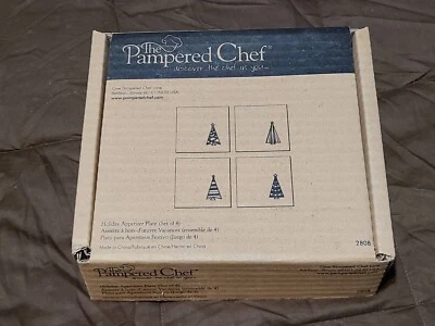 Pampered Chef Christmas Holiday Appetizer Plate Set of 4(CHRISTMAS TREES) - Image 1 of 4
