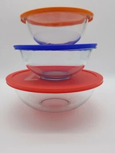 Pyrex Glass Mixing Bowls/ with Lids 1.5Qt/ 2.5Qt/4Qt Set - Picture 1 of 6