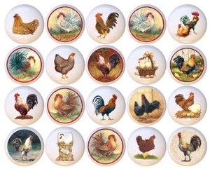 Set of 20 Chickens Roosters CERAMIC Drawer Pulls Dresser Drawer Cabinet Knobs - Picture 1 of 4