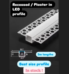 3m Aluminium Profile channel for LED strips -Fully recessed, Plaster In Version - Picture 1 of 12