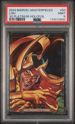 2024 UPPER DECK MARVEL MASTERPIECES '92 PLATINUM 50 LOKI HOLOFOIL PSA 9 - Image 1 of 2