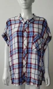 Como Vintage Women's Red Blue Navy Plaid Sleeveless Button Up Shirt SZ 3XLNWT - Picture 1 of 11