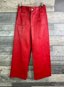 Anthropologie Maeve The Colette Trousers Size 25 XS Red Faux Leather Cropped - Picture 1 of 10