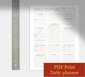 Printable Daily Planner Downloadable PDF Size 8.5x 11” meal/exercise tracking - Picture 1 of 3