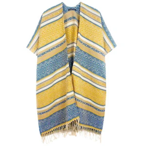 Anthropologie Style Women's Mixed Ethnic Stripe Ruana Kimono Cape Shawl - Picture 1 of 7