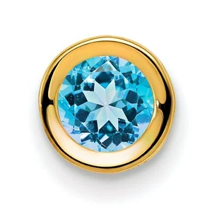14K Gold 5mm Blue Topaz December Bezel Pendant Jewelry 6.8mm x 6.3mm - Picture 1 of 4