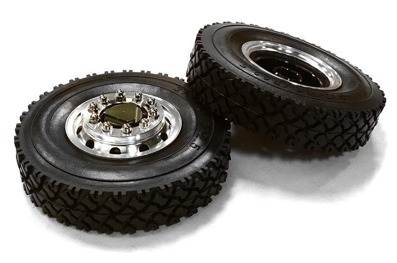 Machined Alloy T6 Front Wheel & XC Tire Set for Tamiya 1/14 Scale Tractor Trucks - Image 1 of 1