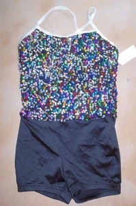 NEW strappy back shorty sequin unitard adult Wolff fording silver accent Petite - Picture 1 of 4