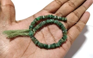Natural Emerald Square 5-5.5mm Smooth Heishi Gemstone Beads 7"Inch 1 Bracelet - Picture 1 of 3