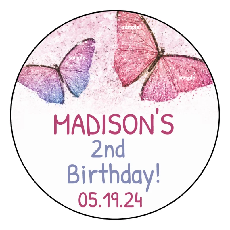 Mariposa Fiesta Cumpleaños Pegatinas Favores Etiquetas Etiquetas 2.5" (12) Redondo Rosa Foto 1 de 1