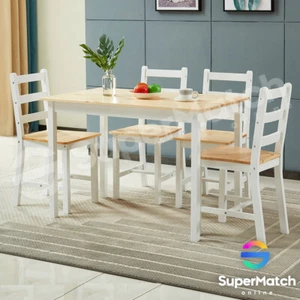 Wooden Dining Table & Chairs Set Modern Kitchen Dining Room Furniture White/Oak - Picture 1 of 11