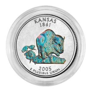 2005 Kansas (Büffel- und Sonnenblumenmotiv) Hologramm verbessert Statehood Quarter  - Bild 1 von 1