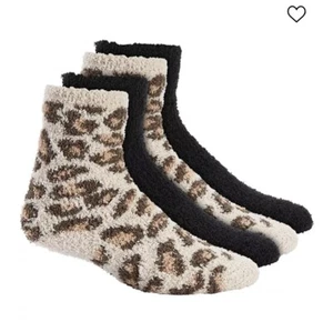 Socks Charter Club Crew Super Soft Fuzzy Leopard Black Beige Animal Print EASTER - Picture 1 of 5