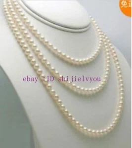 Real natural 6-7mm white freshwater Cultured pearl necklace long 54" AA - Picture 1 of 4
