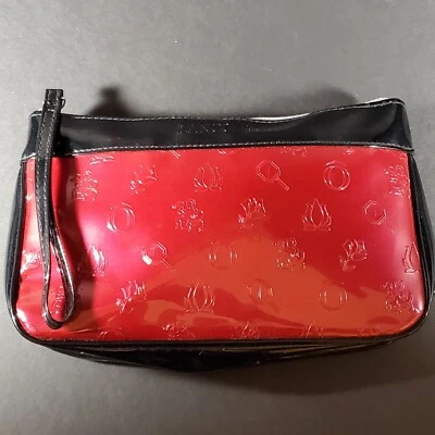Bolso sin asas de maquillaje cosmético Lancome cierre de cremallera arándano y negro 9" x 5,5" Foto 1 de 4