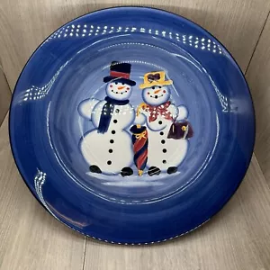 Tabletops Snowman Hand Painted Couple 14.75" Pasta Rim Ceramic Plate w/ Box - Picture 1 of 8