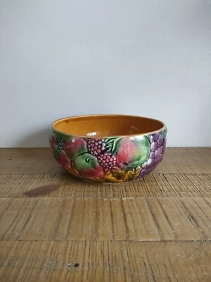 Ancien Saladier à Fruits Sarreguemines en Barbotine  - Coloré - Vintage 2 - Photo 1/4