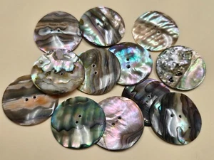 12 PCS ROUND ABALONE SHELL SEWING TWO HOLES BUTTONS 30MM - Picture 1 of 1