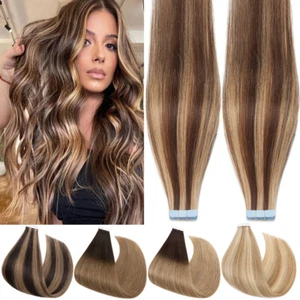 Balayage Tape In Remy Human Hair Extentions Full Head Thick Skin Weft 60PCS/150G - Picture 1 of 65