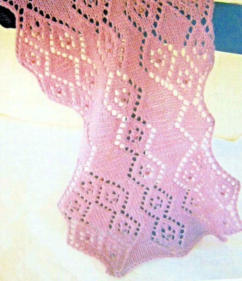 PRETTY DIAMOND BEADED STOLE to KNIT with LACE WT YARN by HEARTSTRINGS - Image 1 of 1