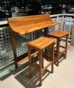Outdoor Bar Set 3-Piece Wood Counter Height Pub Table Stools for Small Spaces - Picture 1 of 18