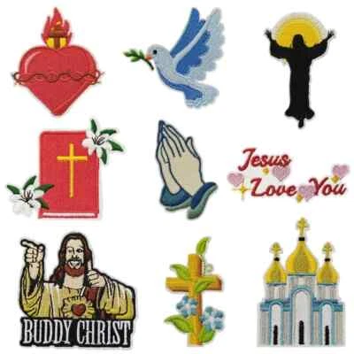 5pcCross Embroidered Iron on Patches Hand Heart  Religious Jesus Crucifix Emblem - Image 1 of 4