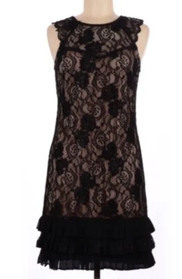 Vestido para mujer Kensie negro plisado con volantes dobladillo línea A $130 talla 6 Foto 1 de 4