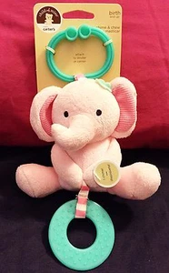Baby CARTERS Chime & Chew Chime Ratte Teething Toy Plush Clip on Pink Elephant - Picture 1 of 8