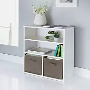 2 Cube Storage Cabinet Bookcase Shelves Wooden Display Unit with Storage Baskets - Picture 1 of 4