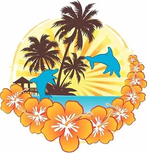 Casa rodante cámper calcomanía de delfín hibisco tropical cámper autocaravana gráfico mural - Imagen 1 de 1