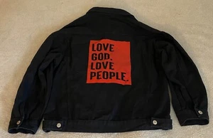 Kingdom Culture Collection Love God Love People Black Denim Jacket Streetwear - Picture 1 of 15