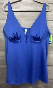 NEW SWIM by Cacique Plus Size 42DD Blue Tankini Swim Top Underwire Cups Plunge - Picture 1 of 12