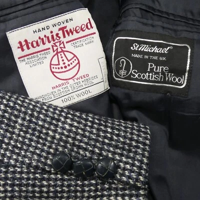 Abrigo deportivo British Country 100 % Harris Tweed Inglaterra audaz azul marino a cuadros 44 S 42 S Foto 1 de 4