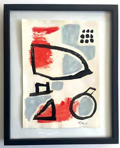 Miro Joan Abstract Art Artwork Grey Red Gallery Original Signed Painting B80 - Picture 1 of 9