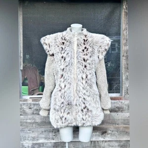 Vintage Monterey Tan Brown Leopard Cheetah Print Faux Fur Sweater Vest Jacket~L~ - Picture 1 of 8