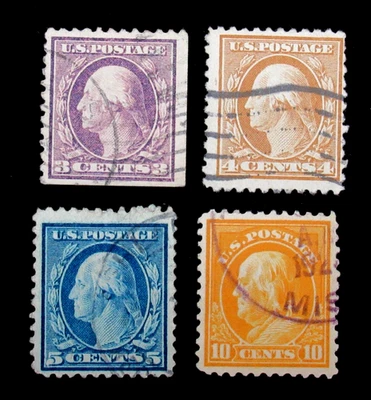 US Stamps 1917 Scott 501 503 504 510 Washington Franklin lot of 4 Used NG - Image 1 of 2