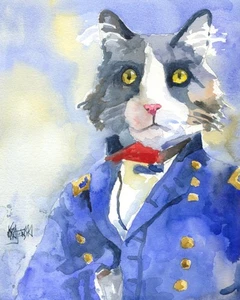 Smoking Katze hochauflösender Druck Original Fine Art Aquarell von Ron Krajewski - Bild 1 von 4