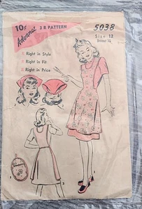 Vintage Advance 3 R Pattern, Girls Apron Set Pattern 5038 (Size 12) - Picture 1 of 2
