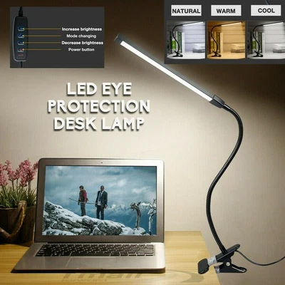 Clip On LED Desk Table Lamp USB Dimmable Switch Eye Care Reading Light Clamp - image 1 of 4