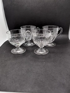 4er Set Vintage geschliffen Pontil Linsen geschliffen Puddingbecher Glas Gläser mit Griffen - Bild 1 von 7