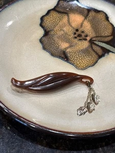 Vintage Barrette Avon Brown Leaf Convertible Hair Clip Gold Tone Leaves - Picture 1 of 7