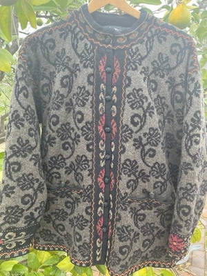 Icelandic Design Floral Wool Cardigan Sweater Lined Button Up Women's Size XL - Image 1 of 4