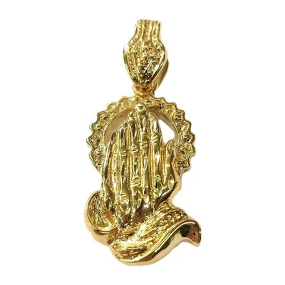 Colgante con dije de manos de oración lleno de oro de 14k18k 1,75" H x 1" W Foto 1 de 3