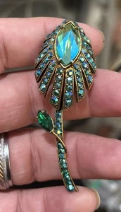 Vintage Rare Signed Hollycraft Green Ab Rhinestone Flower Pin Brooch - Bild 1 von 7